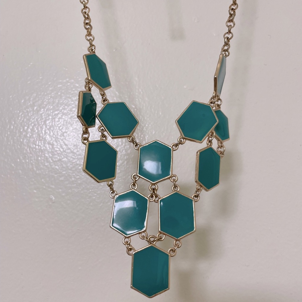 Teal green geometric statement necklace